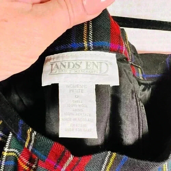 Lands End Tartan Plaid Midi Skirt Petite 12 100% Wool Red & Green - Picture 3 of 6